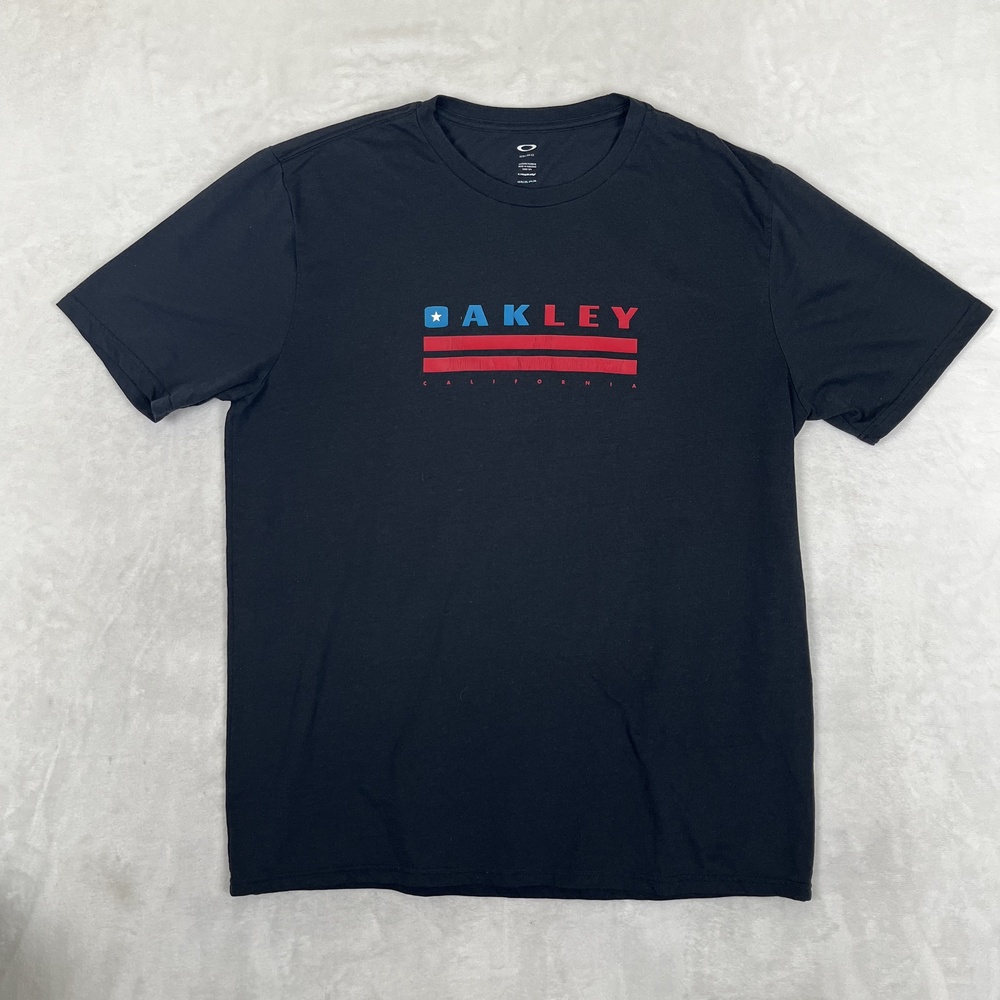 Oakley T-Shirt Mens 2XL Black California Flag Logo Graphic Tee Hydrolix Y2K